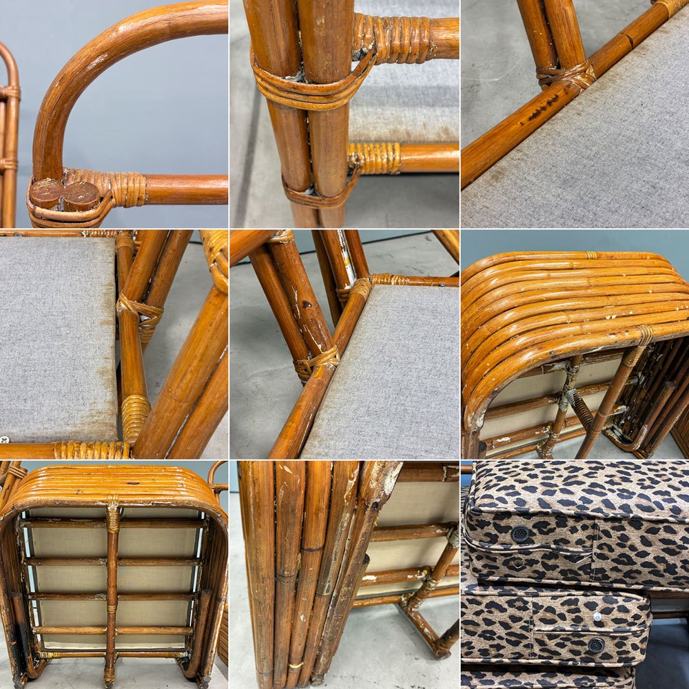 ポール・フランクル スタイル Paul Frankl style ラタン 3P ソファ レオパードパターン スプリングクッション仕様 unknown ビンテージ ◎