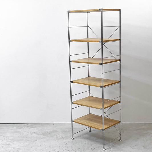 無印良品 MUJI ステンレスユニットシェルフ 6段 W58 H175.5cm スリム タモ材 オープンシェルフ 本棚 飾り棚 収納棚 定価￥41,900- ●