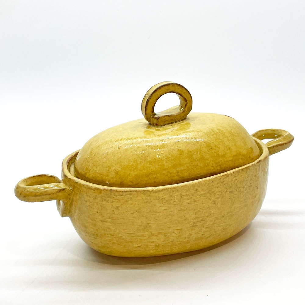 小川佳子 Yoshiko Ogawa 耐熱鍋 土鍋 蓋付 オーバル 楕円 陶器 直火可 W24cm 現代作家 A ★