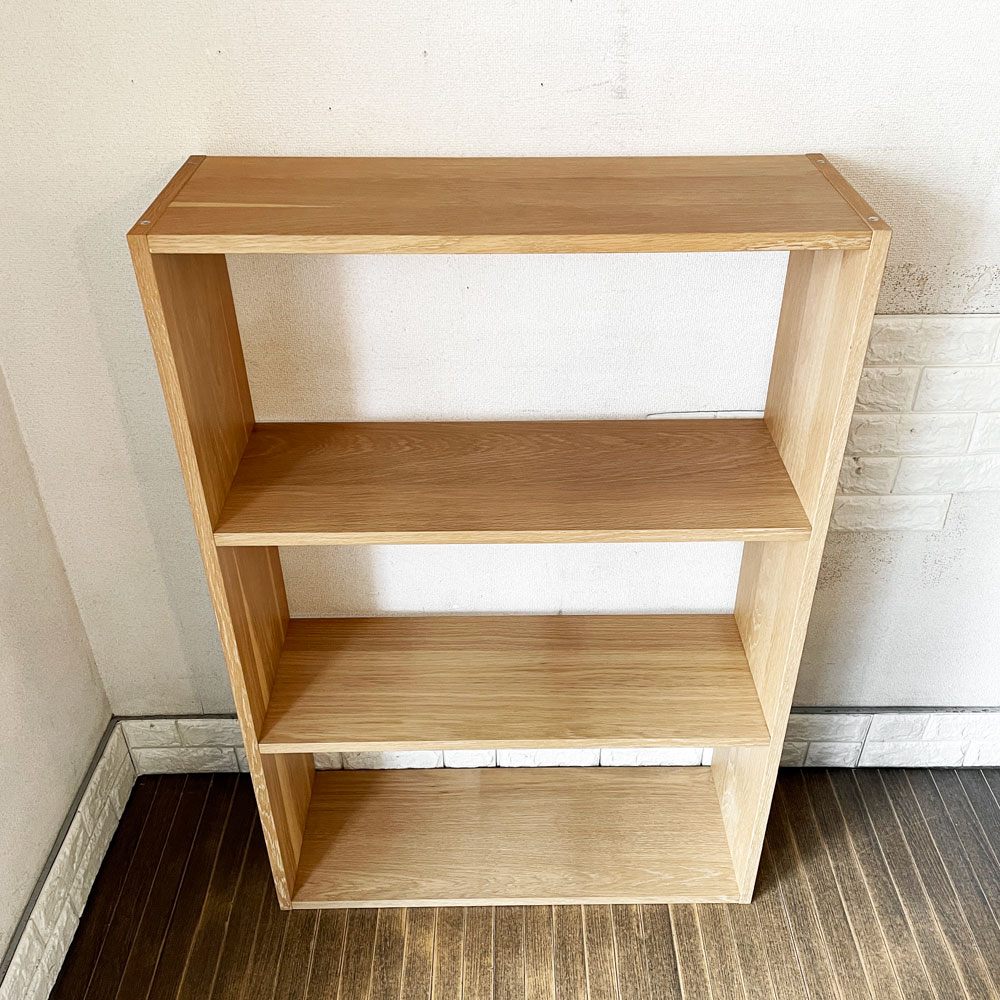 無印良品 MUJI スタッキングシェルフ ワイド 1列3段 オーク材 W81.5cm オープンシェルフ 本棚 飾り棚 シンプルデザイン 定価￥22,900- ◎