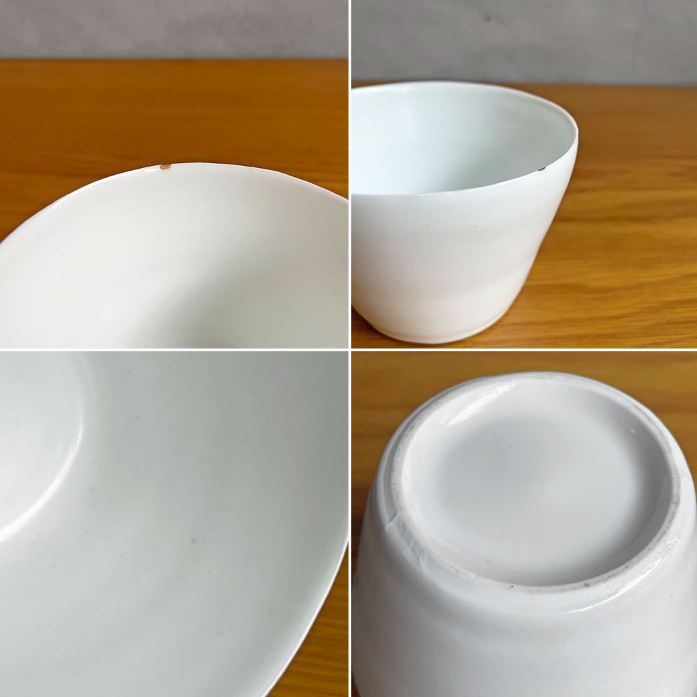 黒田泰蔵 白磁 フリーカップ ぐい吞み 猪口 Tマーク 金継ぎ 補修痕有り 陶芸 陶器 現代作家 Φ9cm A  ♪