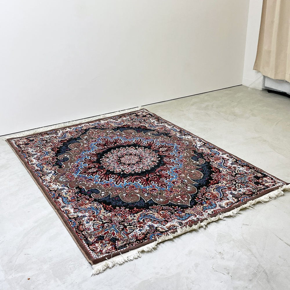 ペルシャ絨毯 カシャーン産 ラグ カーペット 絨毯 205×151cm コットン 綿 手織り アラベスク模様 ●