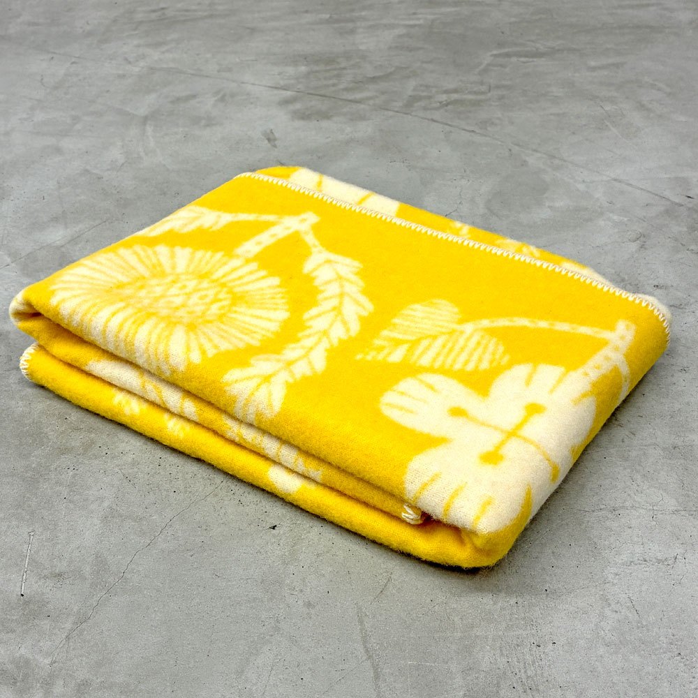 ラプアンカンクリ LAPUAN KANKURIT × 鹿児島睦 ヴィリクッカ VILLIKUKKA ウールブランケット イエロー 90×130cm 未使用品 ◎