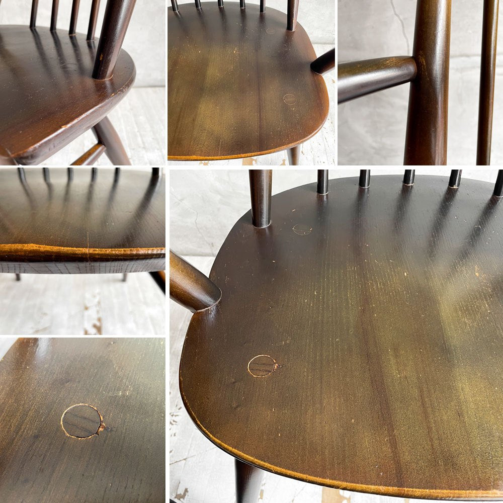 アーコール Ercol ゴールドスミス ダイニングチェア アームチェア コロニアル ハイバック エルム材 ダークブラウン UKビンテージ 英国家具 ♪