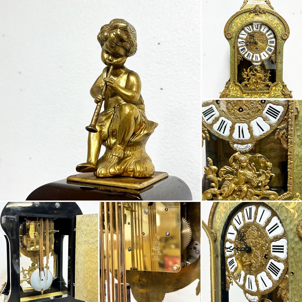 イタリア アルテム ARTEM 象嵌キャビネットクロック 303 ゼンマイ式置時計 ホールクロック ドイツムーブメント 現状品 ●