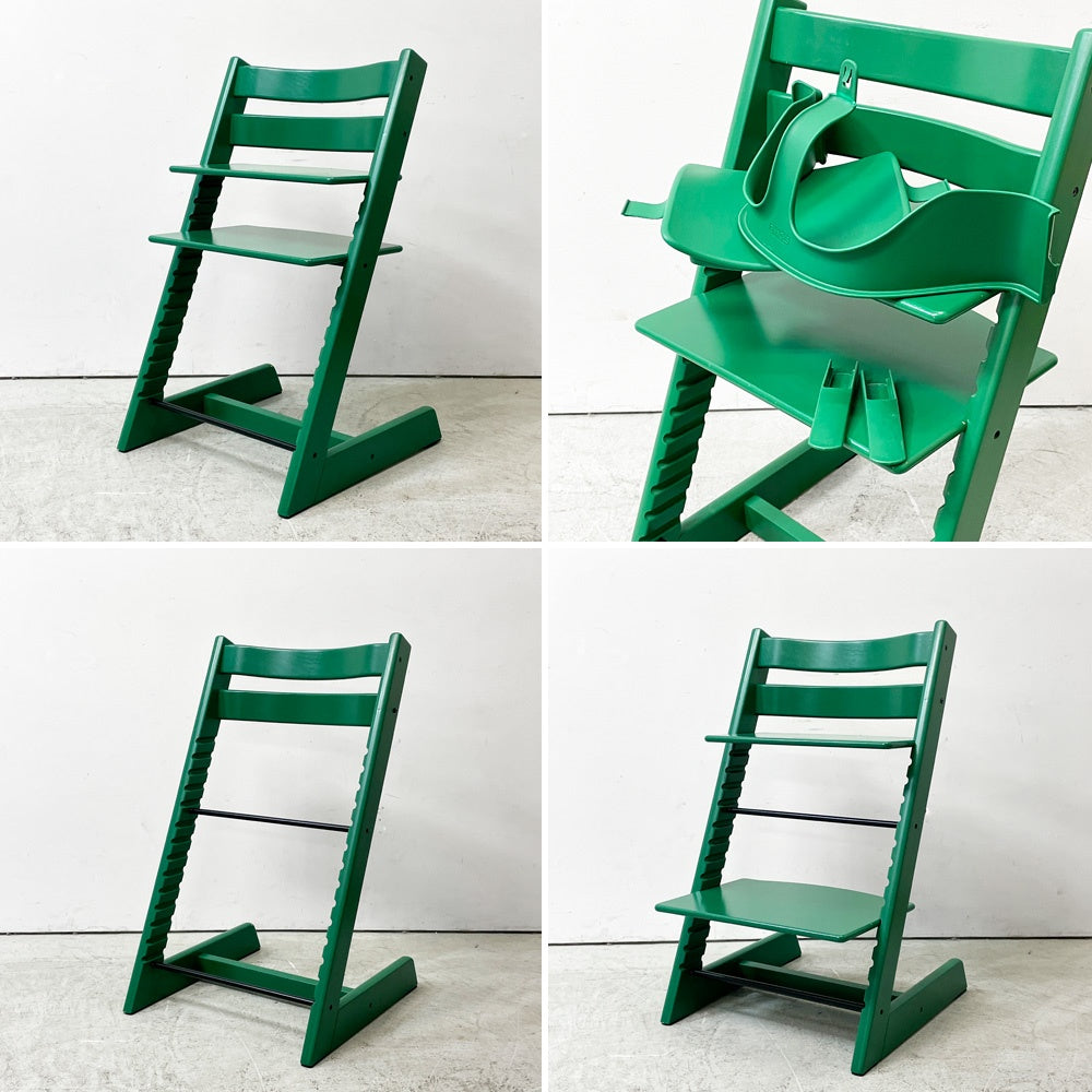 ストッケ STOKKE トリップトラップ TRIPP TRAPP ベビーチェア キッズチェア S/N6～ ガード・グライダー付き グリーン ノルウェー 北欧家具 ●