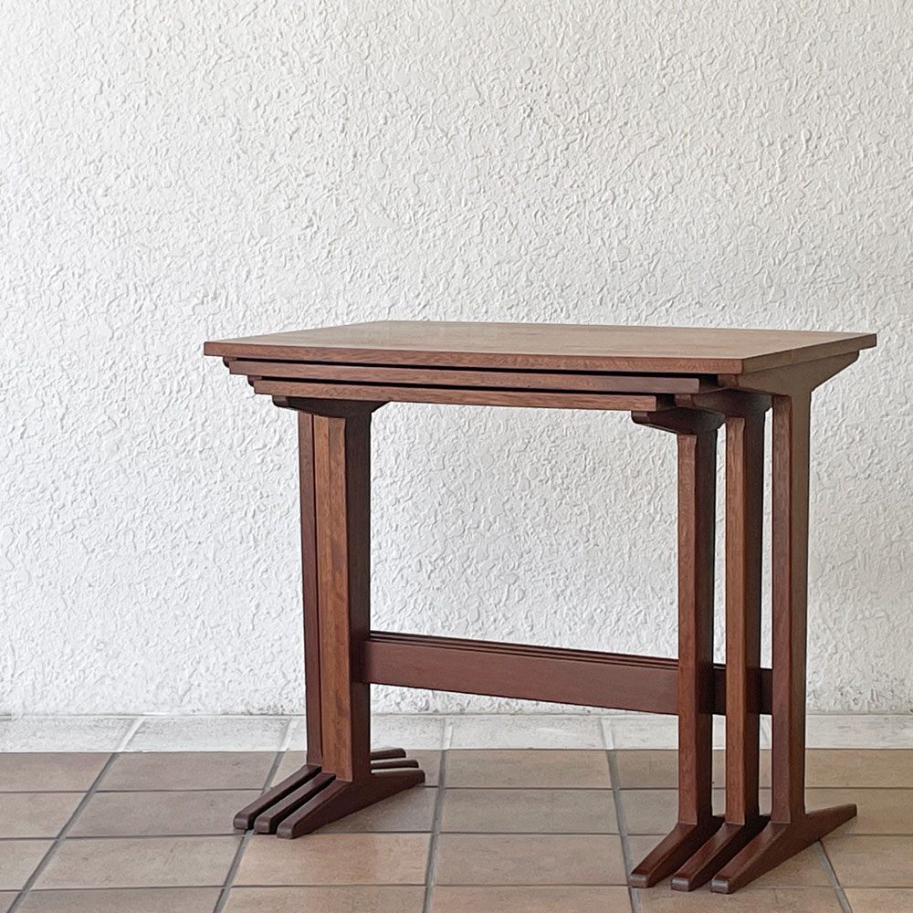 デンマークビンテージ Danish Vintage チーク材 ネストテーブル 3連 入れ子式 北欧家具 ◇