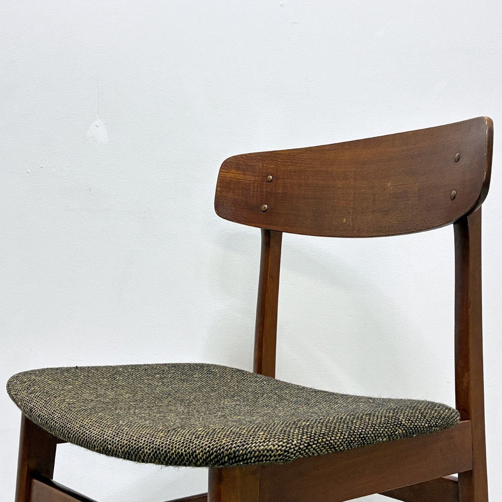 北欧ビンテージ Scandinavian Vintage ダイニングチェア チーク材 ファブリック ブラック系 デンマーク 北欧家具 ●