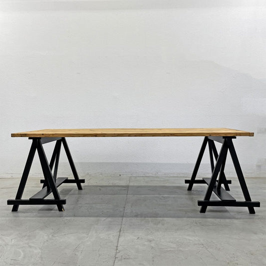 古材×木製馬脚 アトリエテーブル 作業台 スギ材 無垢集成材 ダイニングテーブル ワークテーブル W220 〓