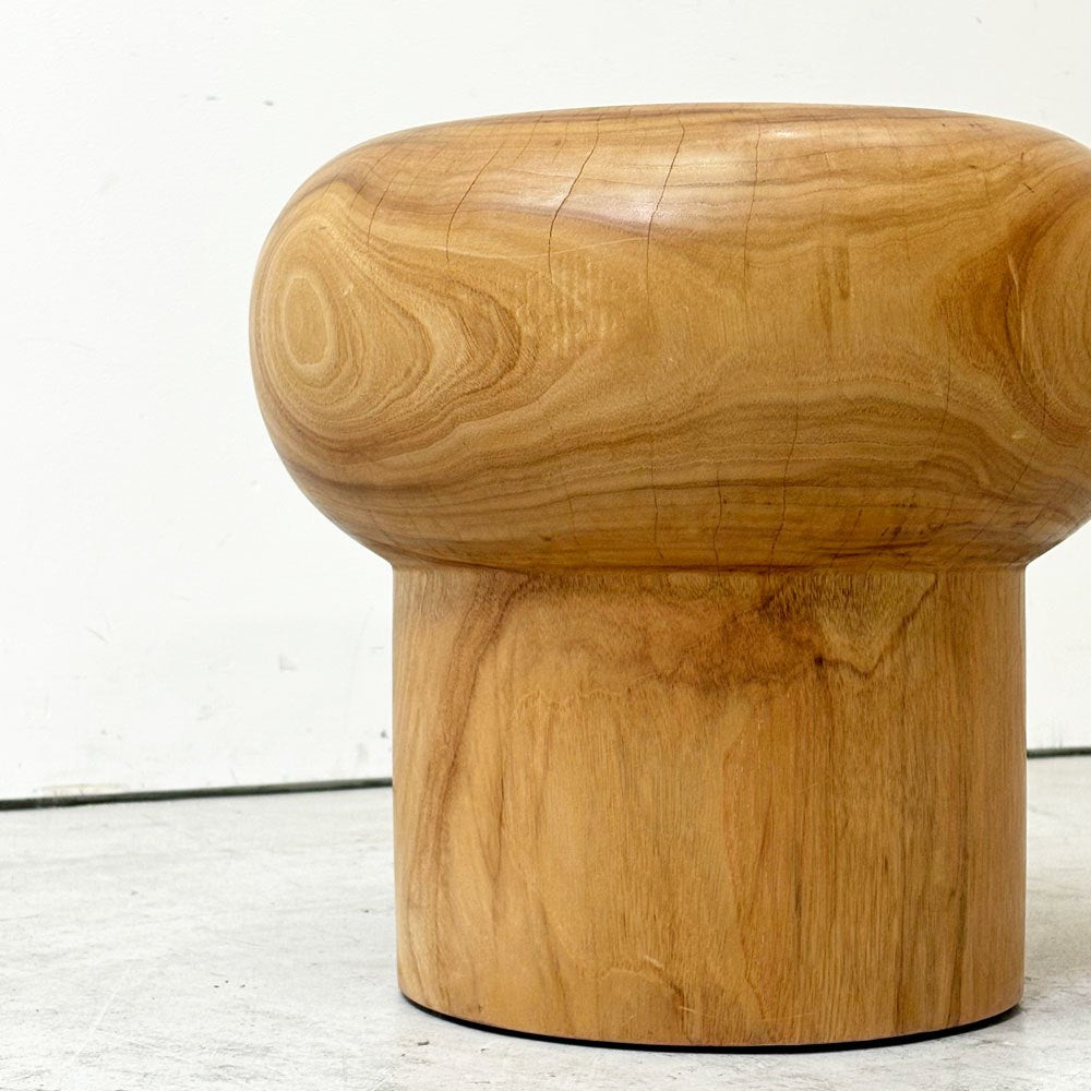 盛永省治 クス材 スツール 座面丸 凹仕上げ 楠無垢材 ウッドターニング Φ39×H36cm 現代作家 ●