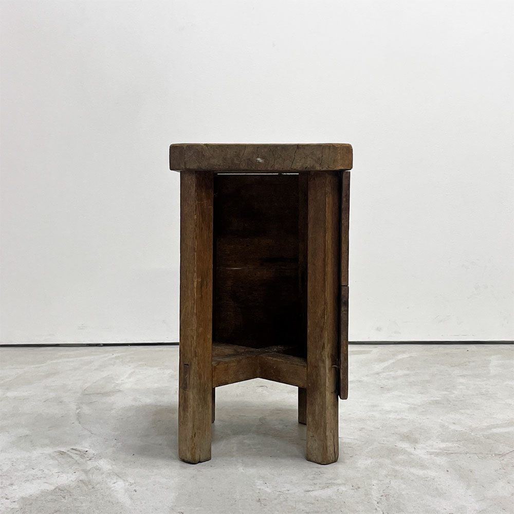 ジャパンビンテージ Japan Vintage スツール 図工椅子 角椅子 花台 ディスプレイスタンド 無垢材 木味 古家具 ●