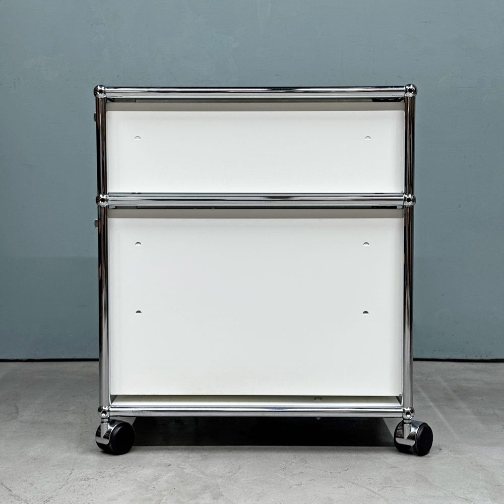 ユーエスエムハラー USM Haller モジュラーファニチャー Modular Furniture デスクワゴン ロールボーイ 2ドロワー ホワイト トレー＆ファイリングレール付き ◎