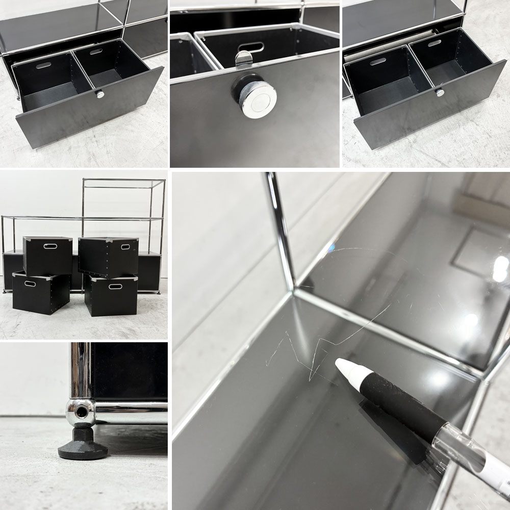 ユーエスエムハラー USMハラー USM Haller キャビネット シェルフ 2列3段 階段状 オープンラック エクステンションドア グラファイトブラック W152 パスコボックス 4つ付属  ●