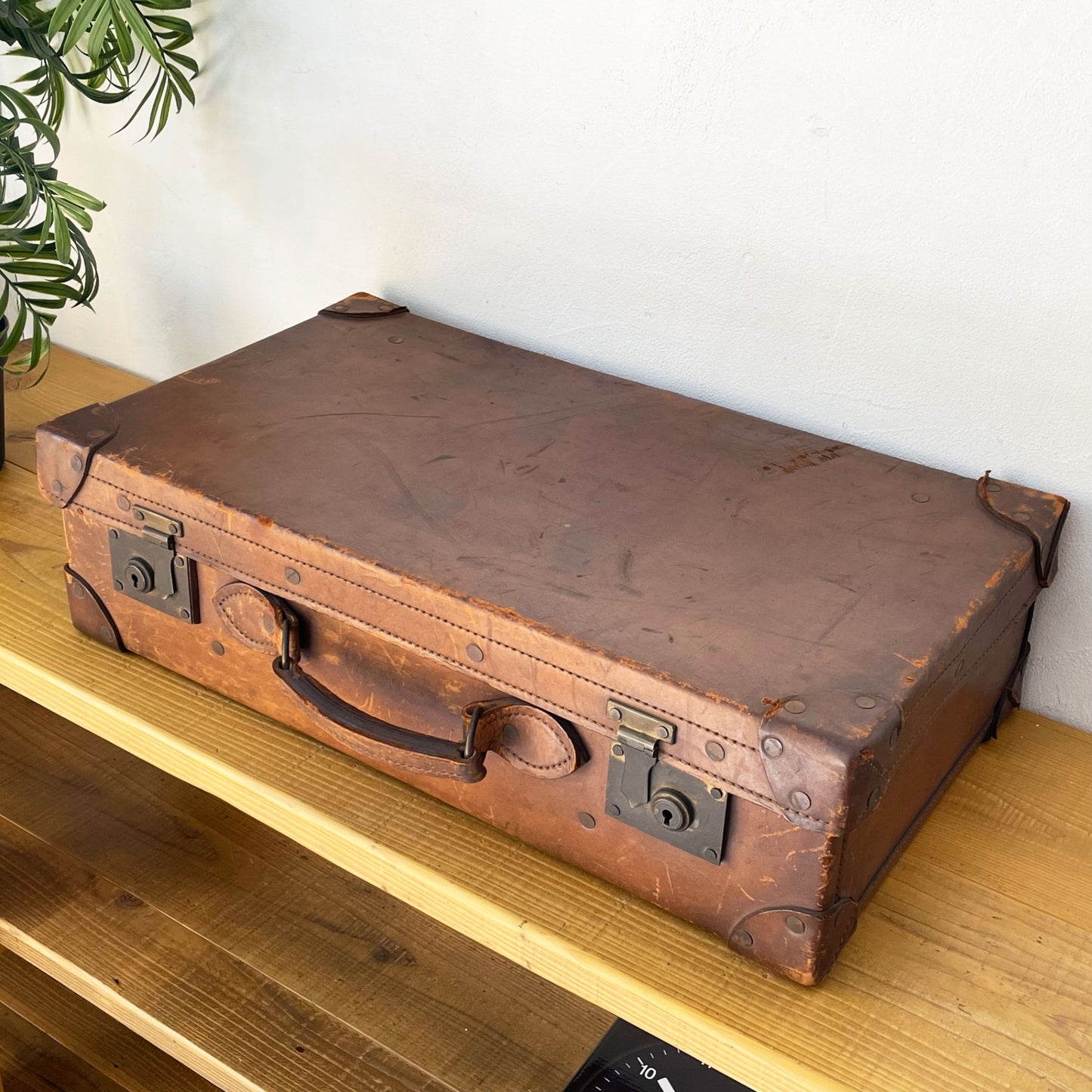 ビンテージ Vintage レザー トランク ボックス ディスプレイ 什器 オブジェ 撮影小物 ★