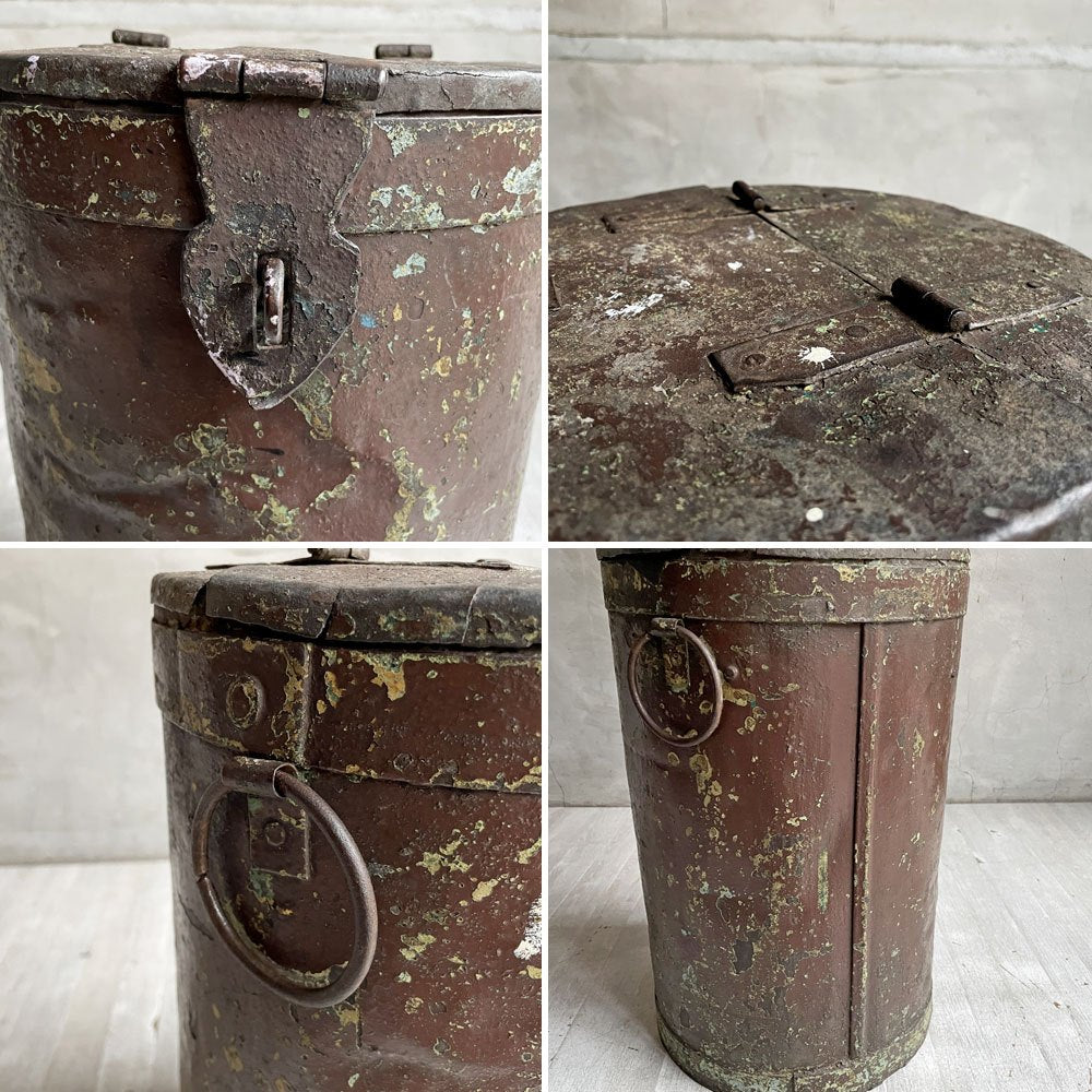アンティーク Antique スチール缶 収納箱 小物入れ ダストボックス ゴミ箱 蓋付き シャビーシック インダストリアルテイスト ♪