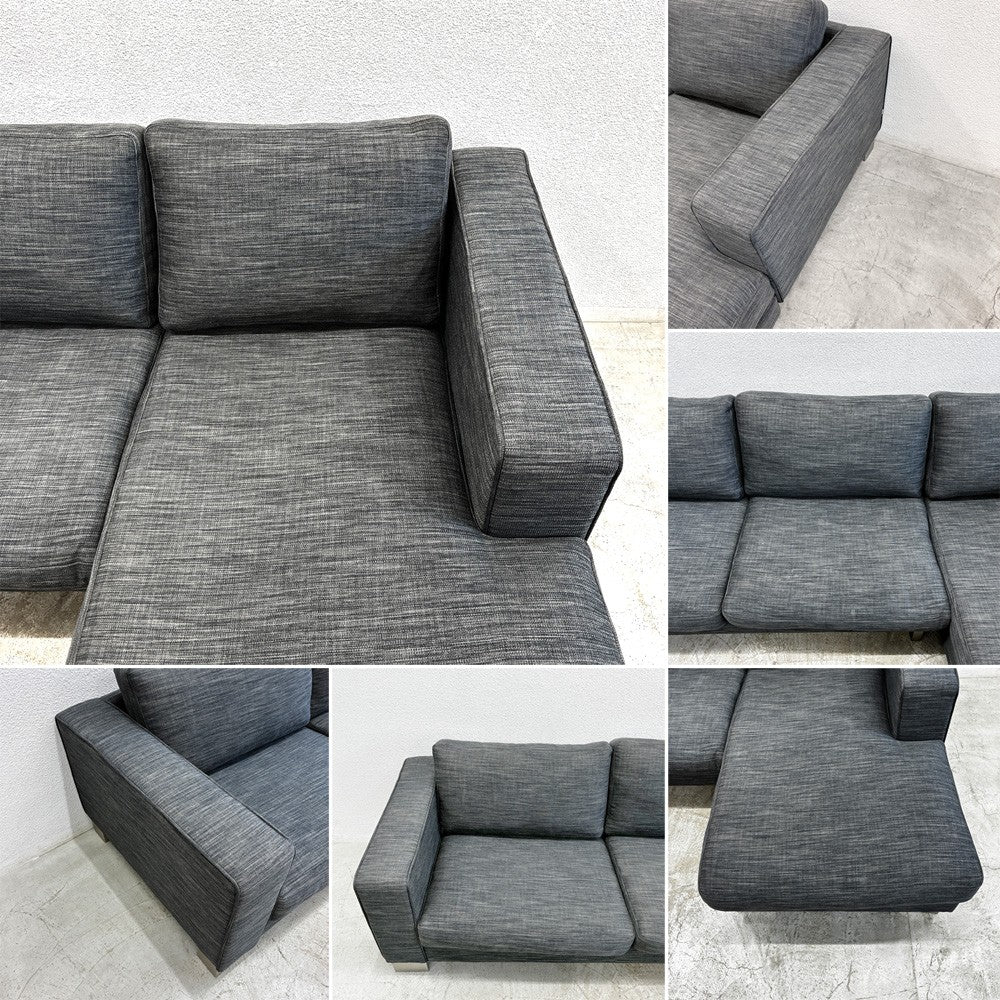 ボーコンセプト BoConcept I.D.V. カウチ ソファ セット ワンアーム 2P + シェーズロング リネン風ネイビー系ミックス色生地 背座カバーリング仕様 W265cm デンマーク 北欧家具 〓