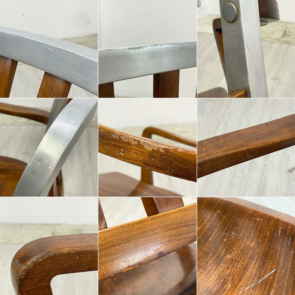 ショーウォーカー SHAW WALKER アルミニウム デスクチェア Aluminum Desk Chair アームチェア メイプル材×アルミ USビンテージ Vintage インダストリアル 希少 ●