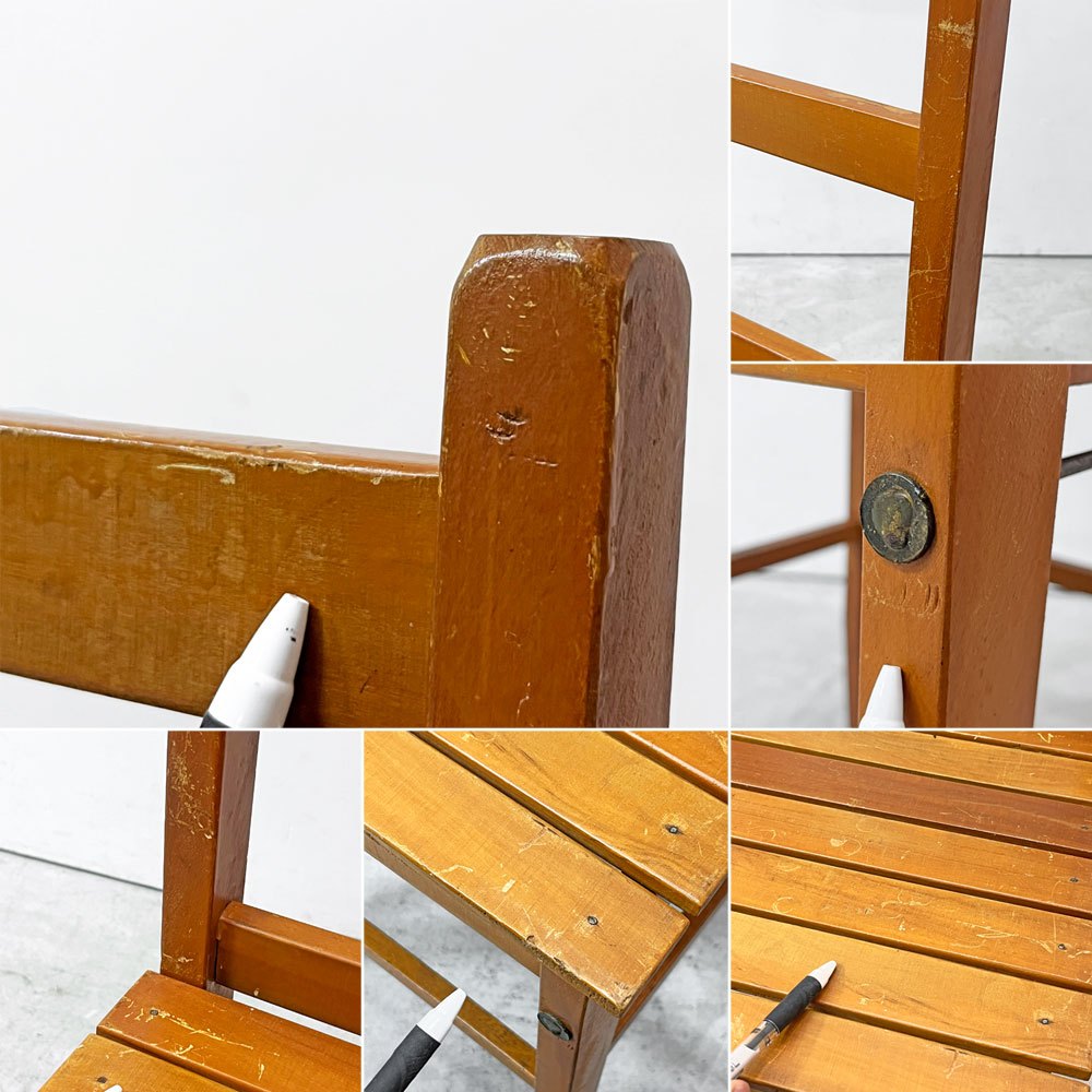 ビンテージ Vintage 木製 ダイニングチェア ラダーバック 板座 カントリースタイル C ●