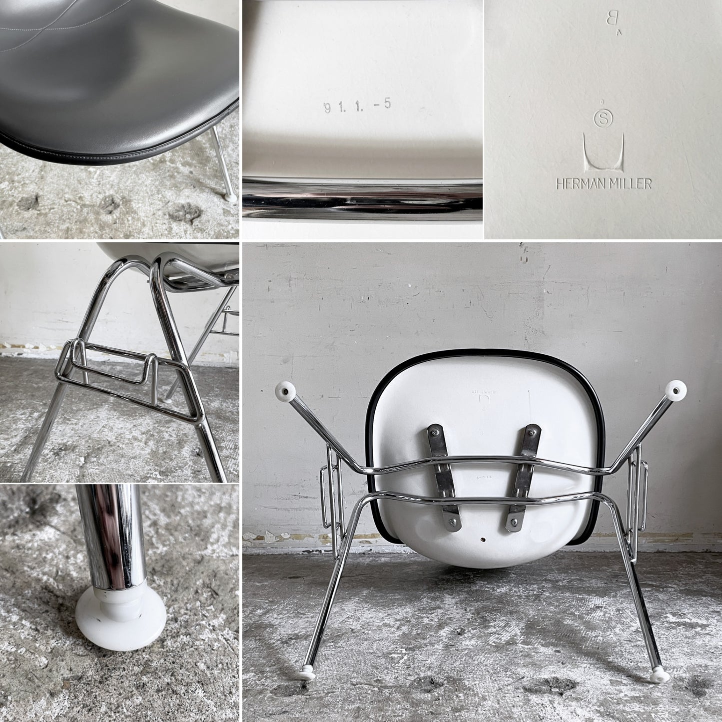 ハーマンミラー Herman Miller サイドシェルチェア FRP製 アプホルスター PVCレザー ダークグレー スタッキングベース ダークグレー C&R イームズ ビンテージ ミッドセンチュリー ■
