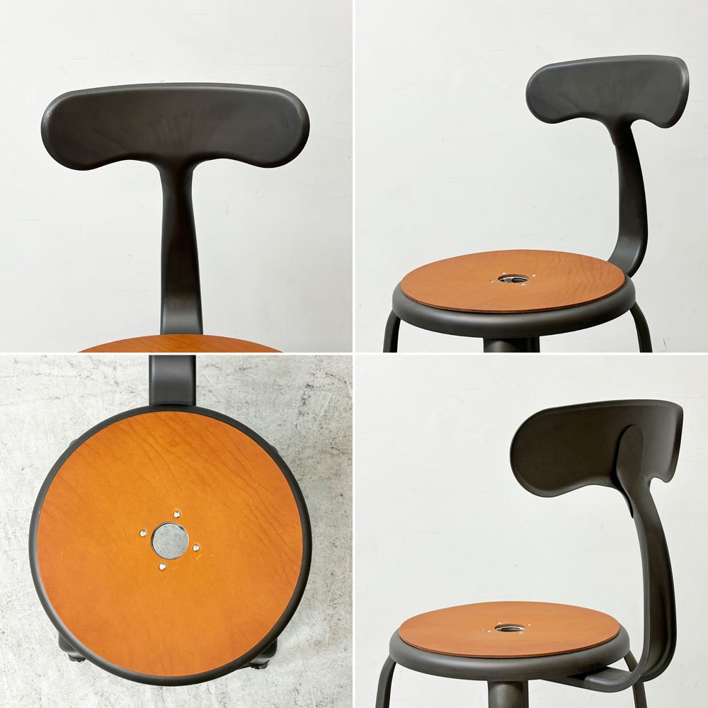 フェールトラヴァイユ FER TRAVAIL ニコルチェア NICOLLE Chair SH45cm ダイニングチェア スチール マットクリア仕上げ 別注モデル レザーパッド付 オレンジ インダストリアル フランス ●