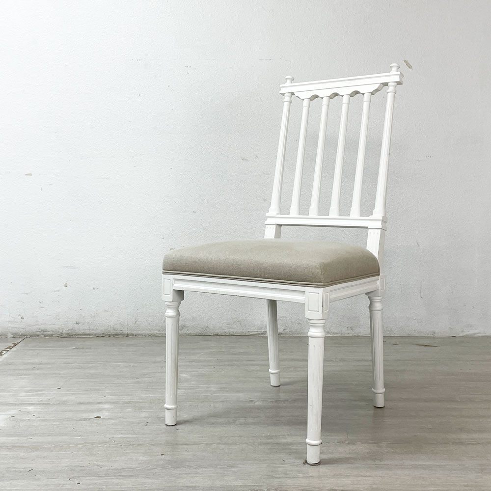 サラグレース Sarah Grace デビューシリーズ ダイニングチェア DEBUT DINING CHAIR トーマス THOMAS ホワイト&ナチュラルリネン ホワイトペイント シャビーシック チェアカバー付 定価￥49,500- A ●