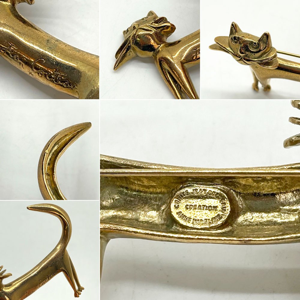 ジャン コクトー Jean Cocteau 猫 モチーフ ブローチ キャット 刻印あり ゴールドメタル ●