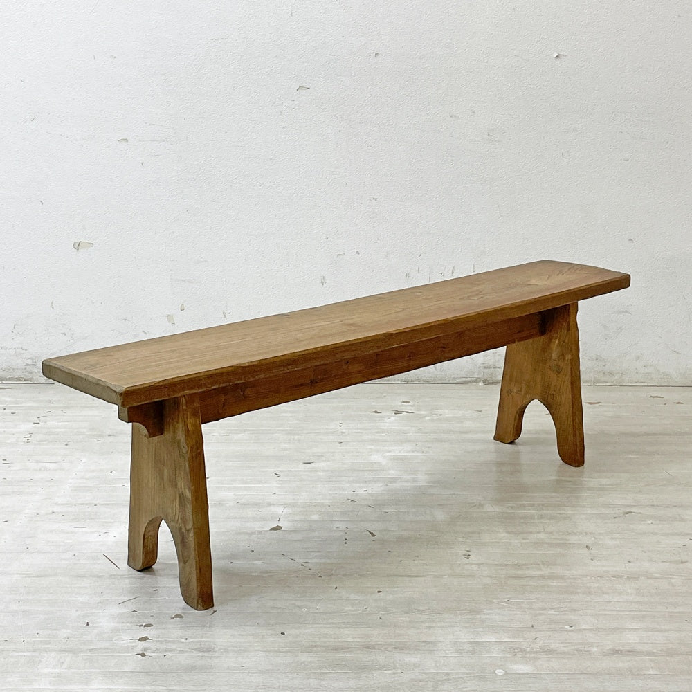 ヨーロッパビンテージ European Vintage 古い木味の木製ベンチ 無垢材 古家具 W139.5cm ●