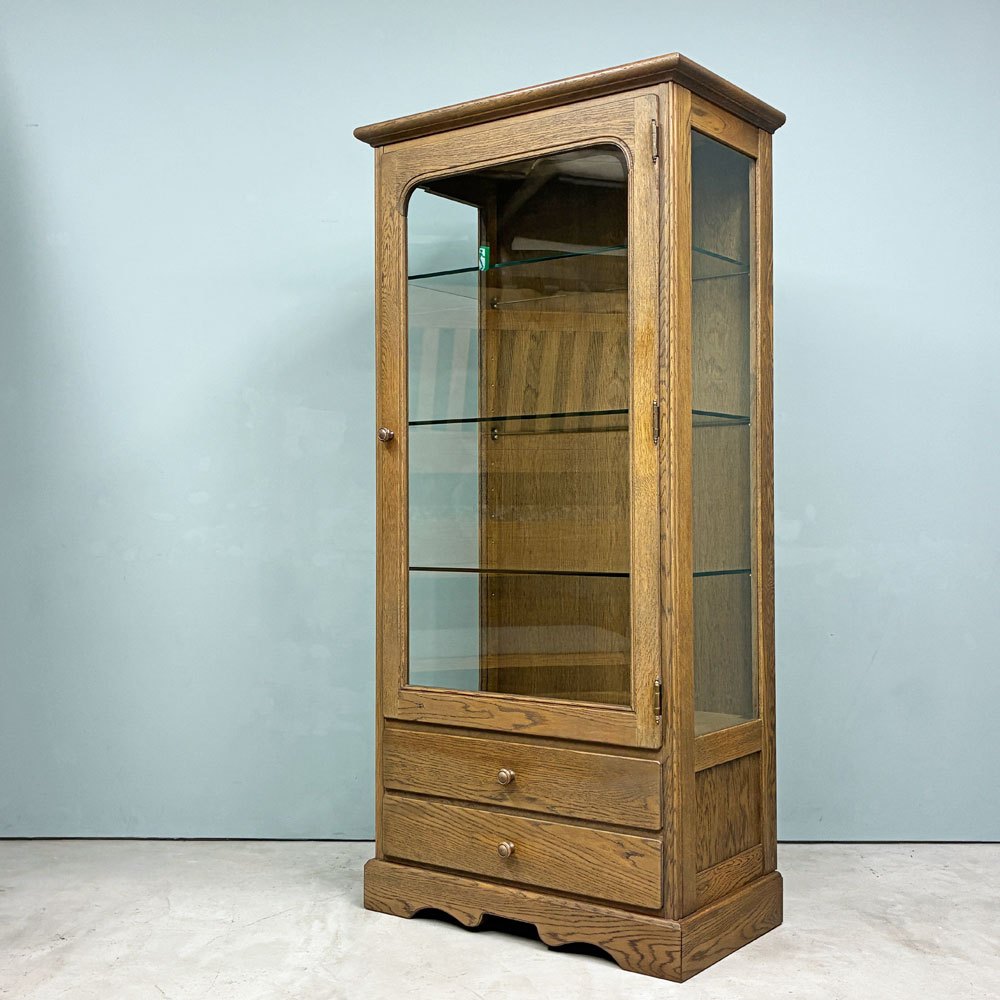 ダックス DUX オーク材 キュリオケース キャビネット 飾り棚 3面ガラス ハンドメイド家具 カントリー クラシック w76cm 店舗什器 ◎