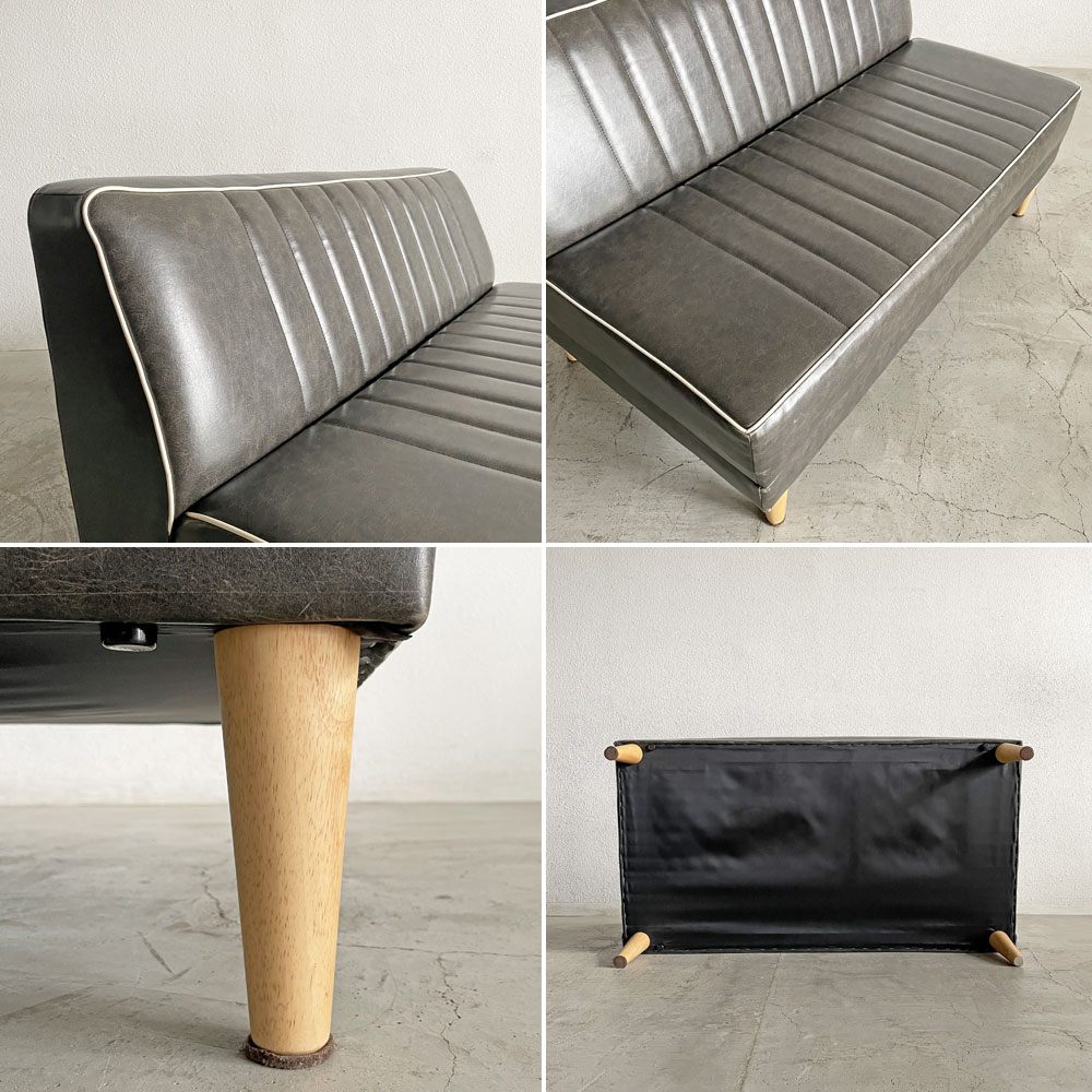 吉桂 Yoshikei ルソー RUSO LDソファ ベンチ PVCレザー ラバーウッド材 W123cm ビンテージスタイル 定価￥67,100- 〓
