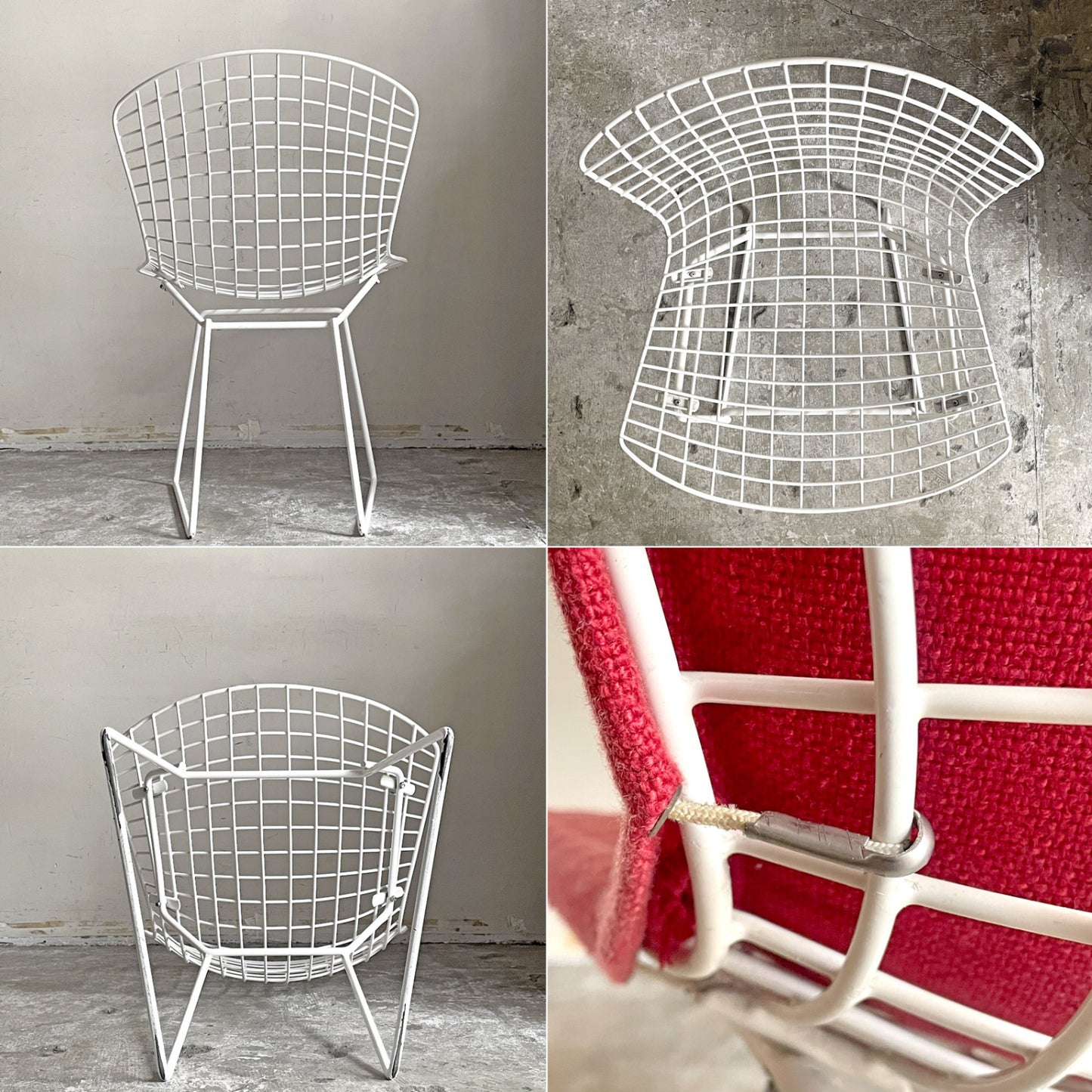 ノル Knoll 420 サイドチェア ワイヤーチェア ダイニングチェア ホワイト × レッド ファブリック フルカバー仕様 ハリー・ベルトイア ミッドセンチュリー ビンテージ ■