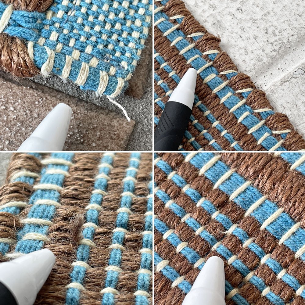 ヘイ HAY タピス TAPIS ラグ 80×200 コットン×ジュート ジュリ・リショズ ハンドメイド チェスナッツ＆ブルー 定価30,800円 良品 ◇