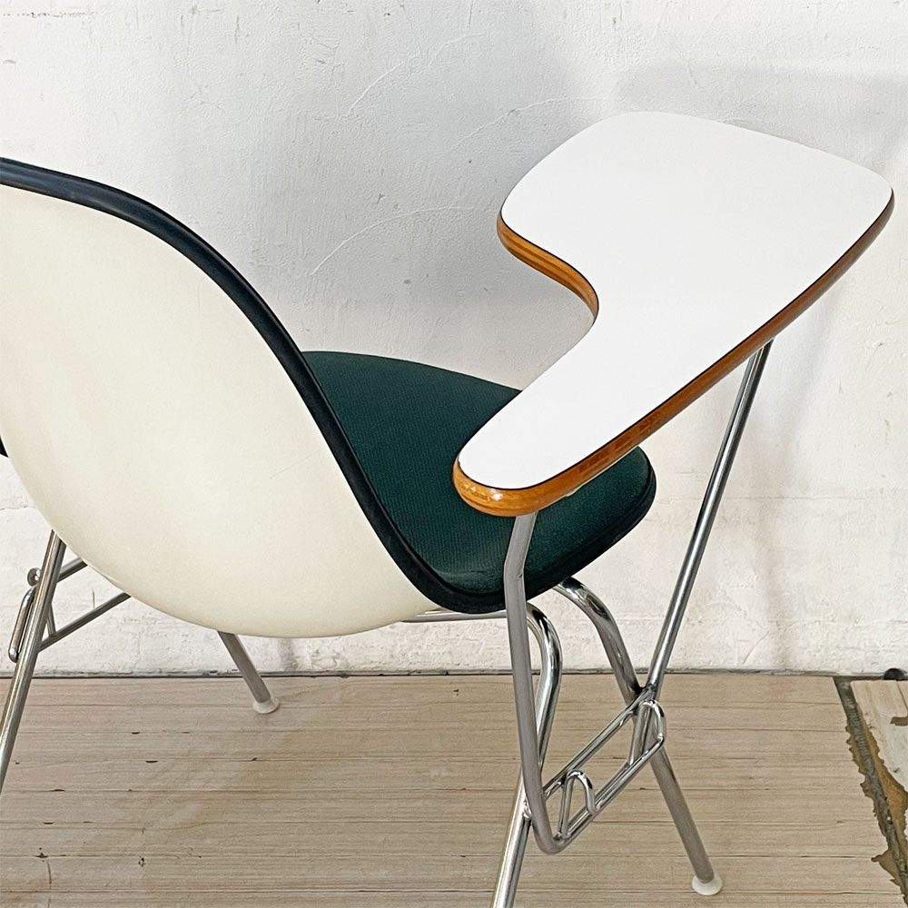 ハーマンミラー Herman Miller サイドシェルチェア セカンド 2nd ビンテージ アプホルスター スクールベース スタッキングベース 肘掛けテーブル付 イームズ ミッドセンチュリー D ★
