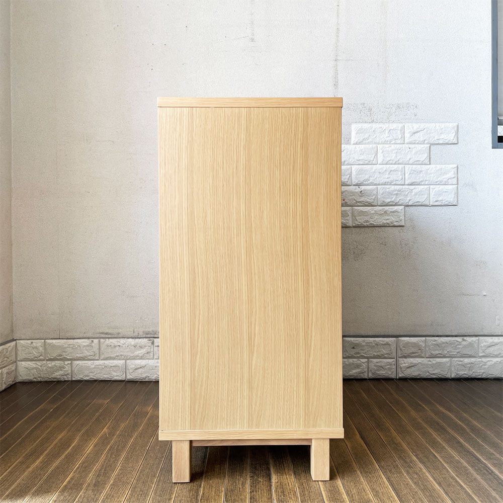 無印良品 MUJI オーク材 ガラスキャビネット 食器棚 キッチンボード ガラス扉 引き戸 W80cm ナチュラル 廃番 ◎