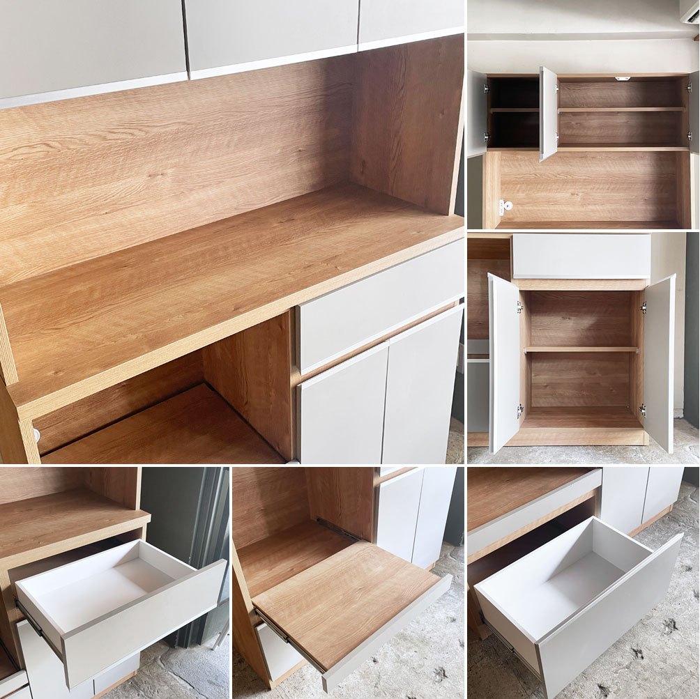 KAGUCOCO ナポリ キッチンボード 食器棚 ナチュラルグレージュ W116.5cm 大川家具 ■