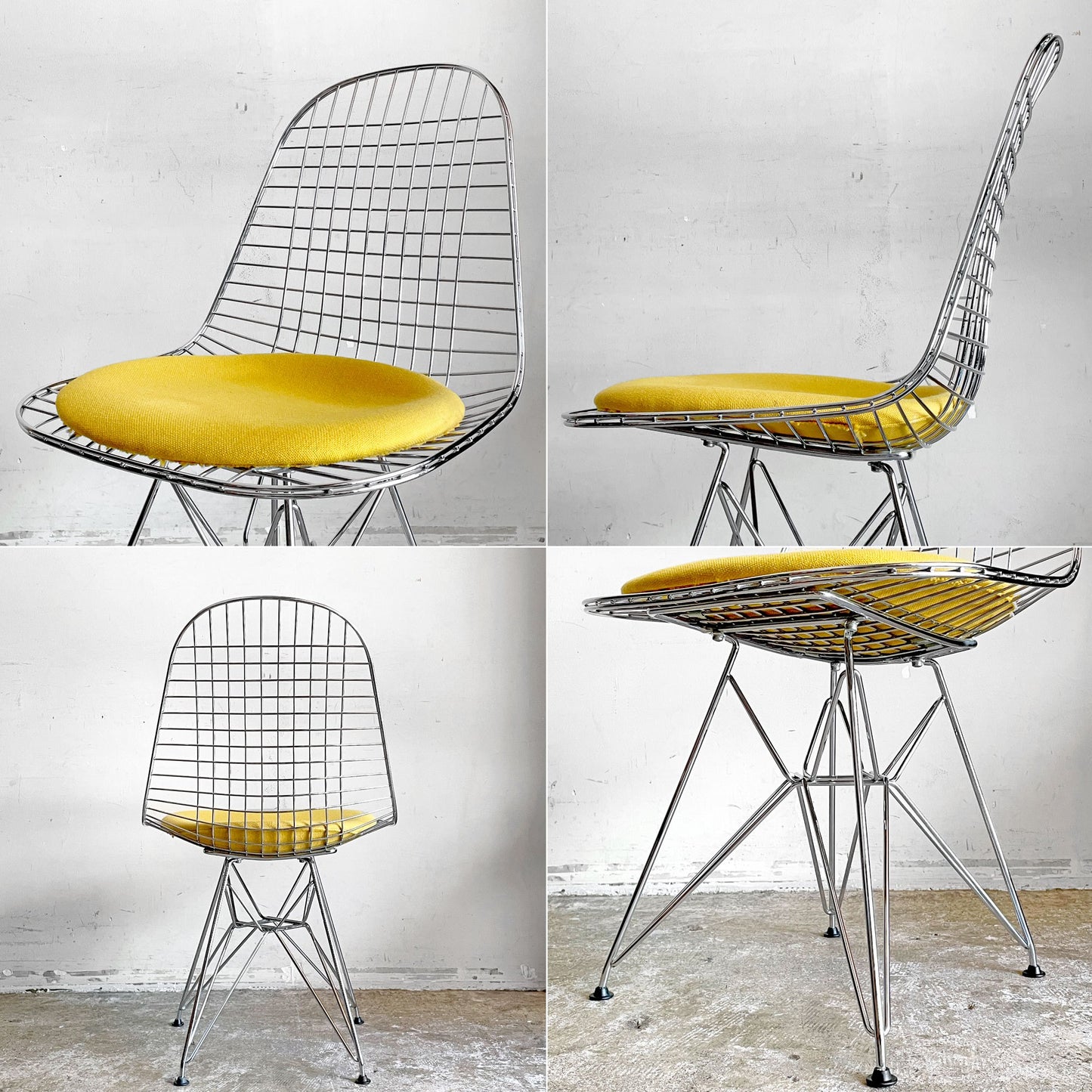 ヴィトラ Vitra DKR ワイヤーチェア Eames Wire Chair エッフェルベース シートパッド付 イエロー C&R イームズ ミッドセンチュリー ■