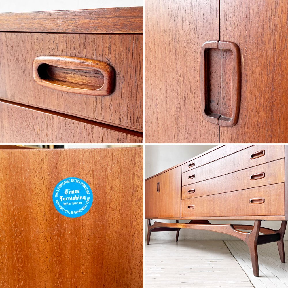 タイムズ・ファニッシング TIMES FURNISHING社 チーク材 サイドボード キャビネット W176cm 北欧スタイル 英国 UKビンテージ ★