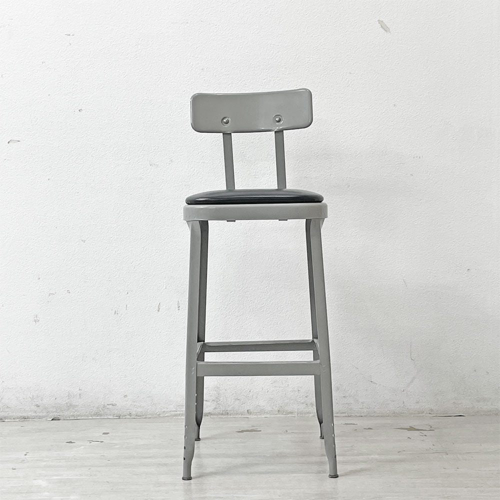 リオン LYON ファクトリー チェア FACTORY CHAIR カウンターチェア グレー バックレスト クッション PVCレザー 座面高69cm パシフィックファニチャーサービス P.F.S取り扱い E ●