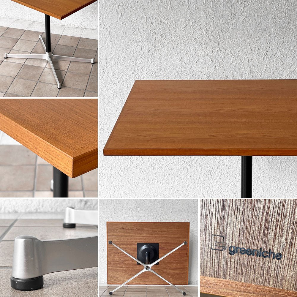 グリニッチ greeniche カフェテーブル Cafe Table 900×700 チーク材 突板 Xスチールレッグミッドセンチュリーデザイン ◇