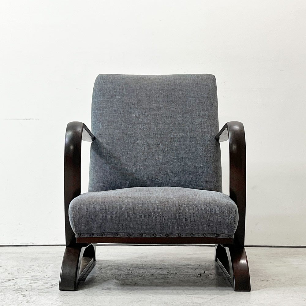 ジャパンビンテージ Japan Vintage ラウンジチェア  1Ｐソファ ナラ材 ソリ脚 ファブリック 北欧ナチュラル Ｂ ●