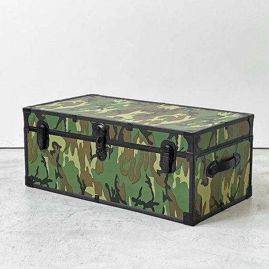 ミリタリースタイル Military Style 迷彩柄 トランク グリーン MDF 金属フレーム 収納ケース ローテーブル 鍵付き ●