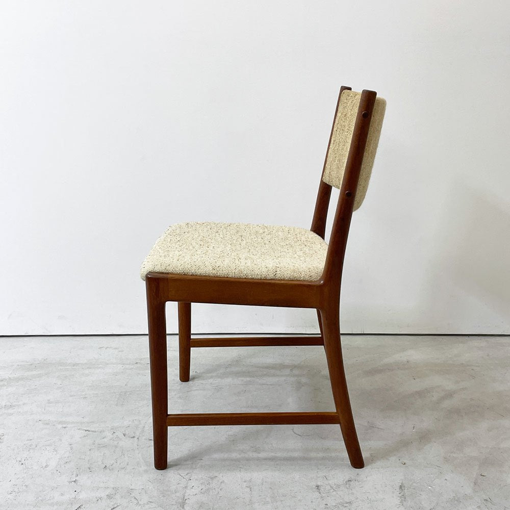 北欧ビンテージ Scandinavian Vintage チーク無垢材 ダイニングチェア ファブリック ベージュ系 ミッドセンチュリー A ●