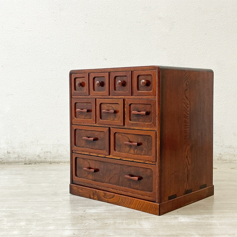 ジャパンビンテージ Japan vintage ミニチェスト 小型収納 小引き出し 欅材 10杯 抽斗 古家具 古道具 和モダン ●