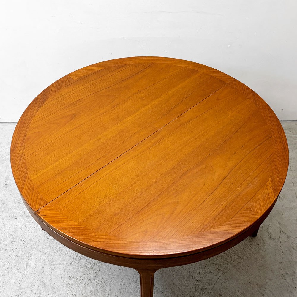 ネイサンファニチャー NATHAN Furniture チーク材 エクステンション ダイニングテーブル 伸長式 ラウンド W122cm 英国家具 UKビンテージ ●