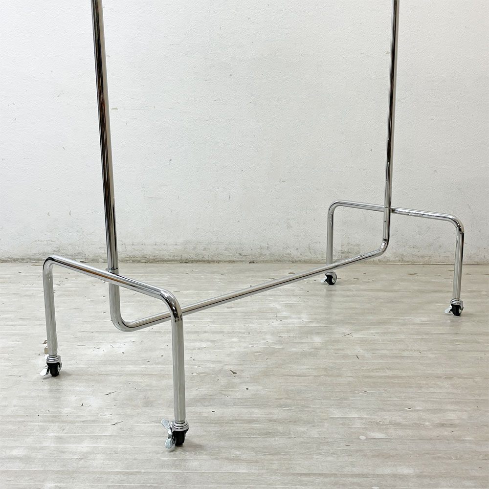 インダストリアルデザイン Industrial design スチール製 ハンガーラック W130cm U字脚 キャスター付き 店舗什器 工業系 ●