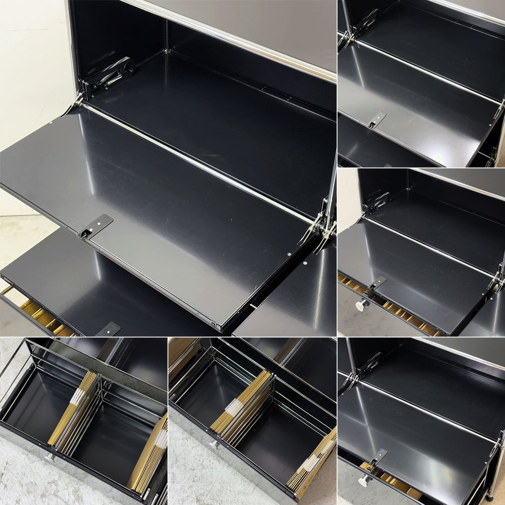 ユーエスエムハラー USMハラー USM Haller モジュラーファニチャー キャビネット シェルフ 2列3段 ドロップダウンドア×4 ドロワー×2 グラファイトブラック ●