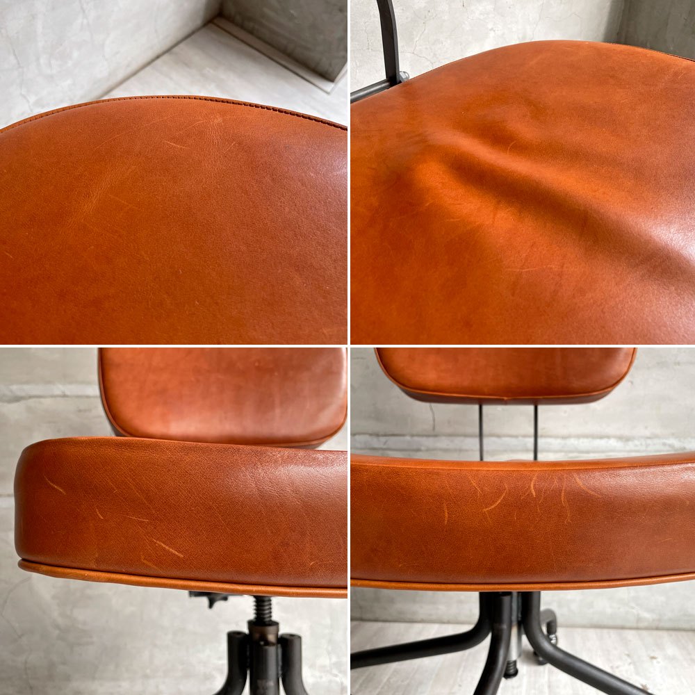 トラックファニチャー TRUCK FURNITURE デスクワークチェア DESKWORK CHAIR アームレス キャスター付き 牛革 L-8 BROWN 回転式昇降 定価 ￥161,700- ♪