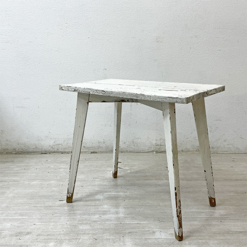 ビンテージ vintage ホワイトペインテッド スモールテーブル サイドテーブル シャビーシック W58cm ホワイト ●
