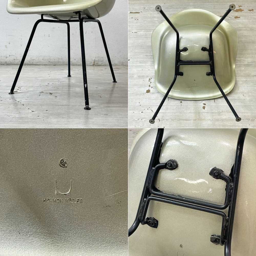 ハーマンミラー Herman Miller アームシェルチェア セカンド 2nd FRP Hベース イームズ ミッドセンチュリー リペイント品 ●