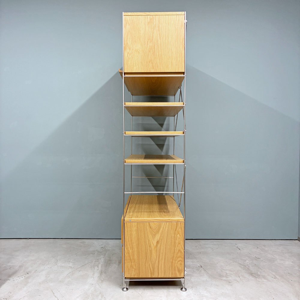 無印良品 MUJI ステンレスユニットシェルフ 1列7段 W86cm フラップ扉＆引き出しユニット付 オーク材 ◎