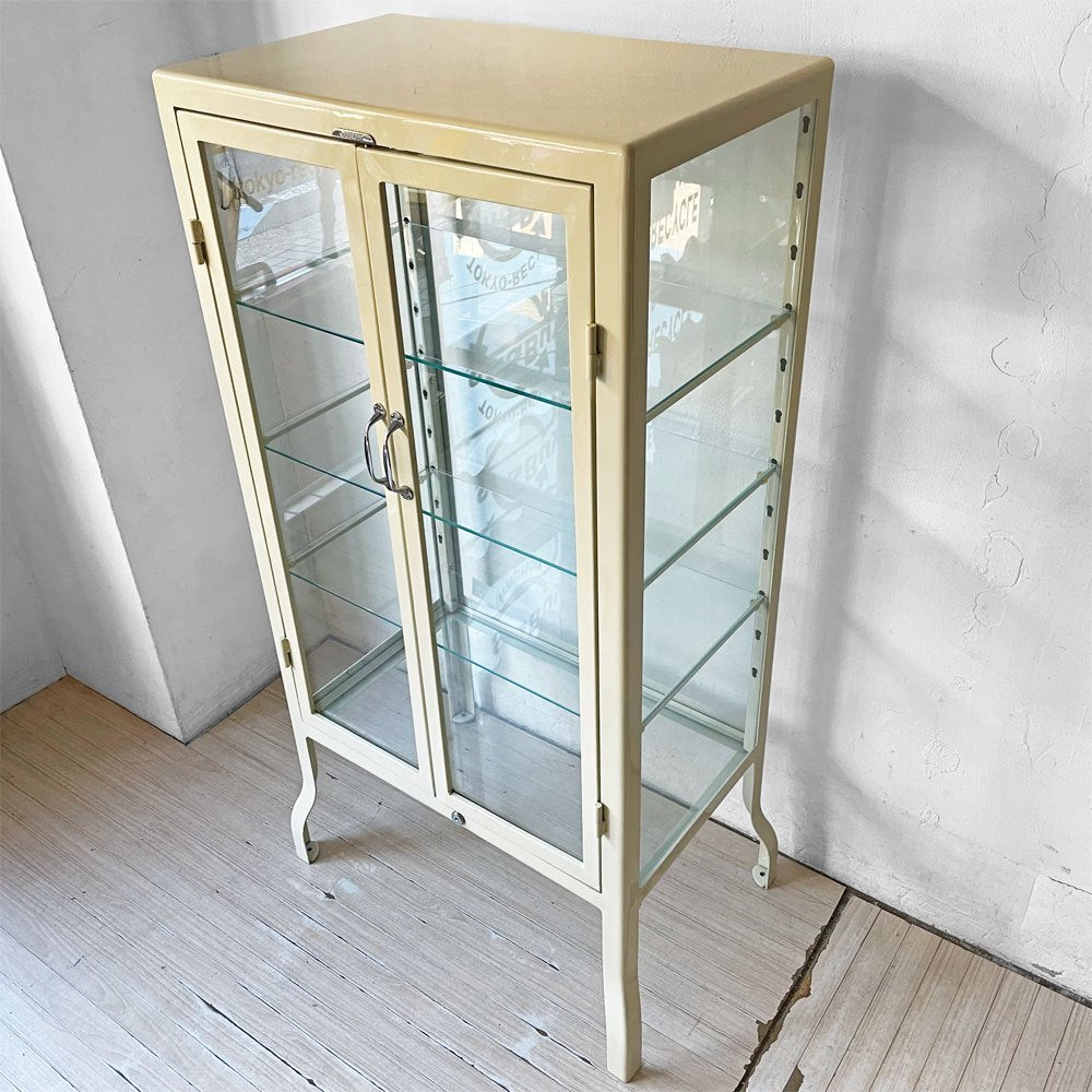 ダルトン DULTON ドクターキャビネット Doctor cabinet S ケビント キュリオケース ディスプレイラック 飾り棚 ガラス スチール アイボリー 定価\77,000- ★